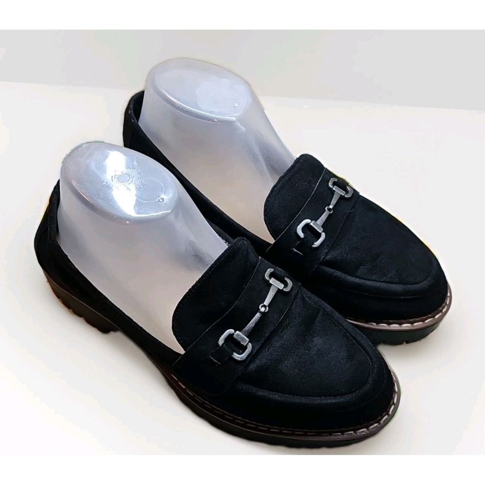 JellyPop 9M Black Suede Horse-bit Lug Sole Platform Loafers Gossip Girl #480